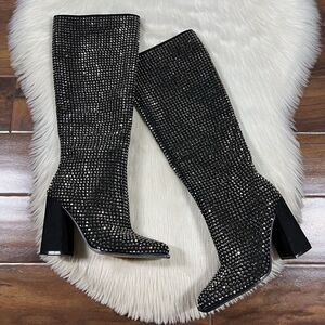 NEW Jessica Simpson Women's Size 6.5 M Black Rhinestone Lovelly Knee High Boots